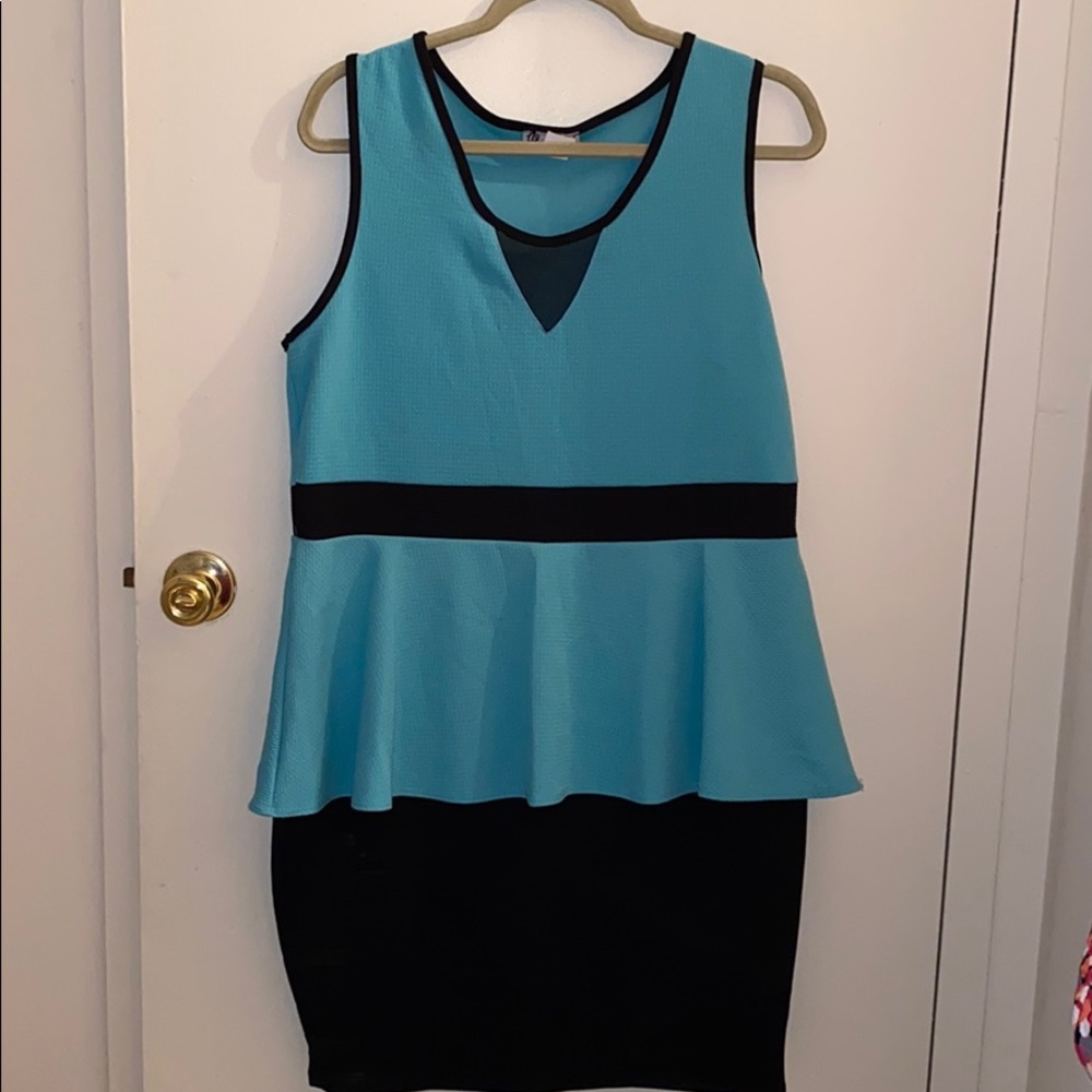 Peplum dress with sheer V-neck detail- 2XL